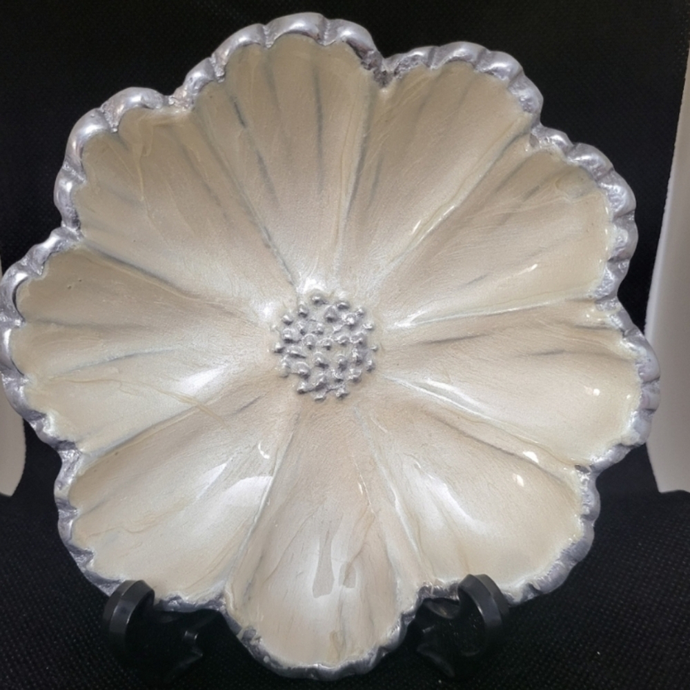 Pewter & Enamel Flower Decorative Plate.